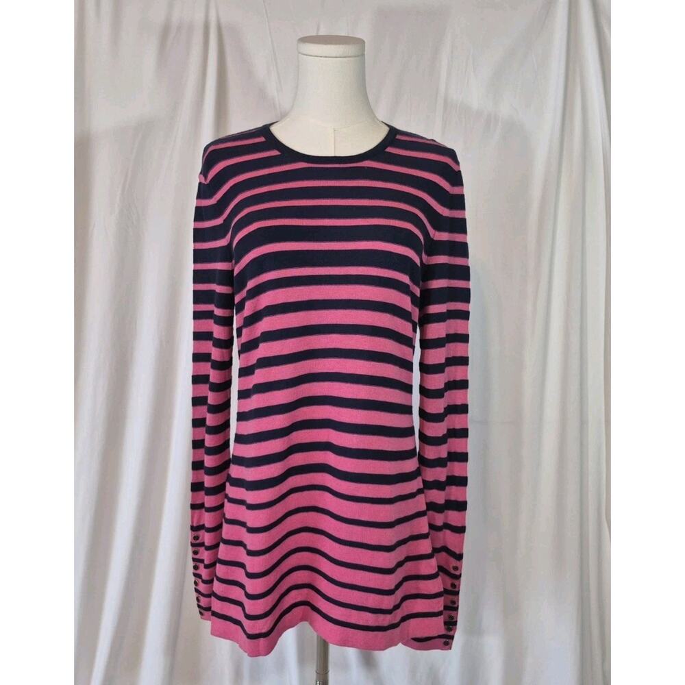 New J McLaughlin Navy Striped Pink Gradiant Fade Sweater Medium